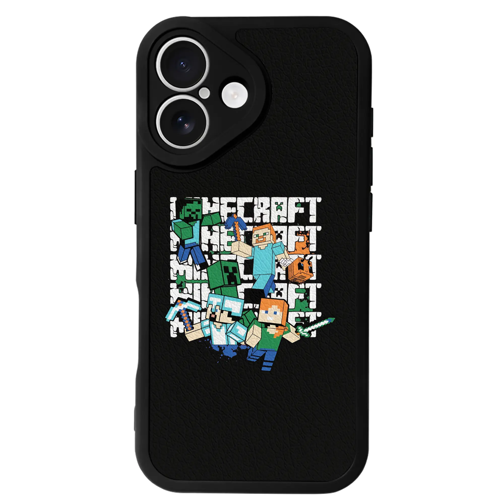 マイクラ グッズ  マイクラ - IPhone 16シリーズ対応 ・ シリコンスマホケース ・ レザー調 ・ 高精度フィット ・ 耐衝撃 ・ ワイヤレス充電対応 ・ 精密カット